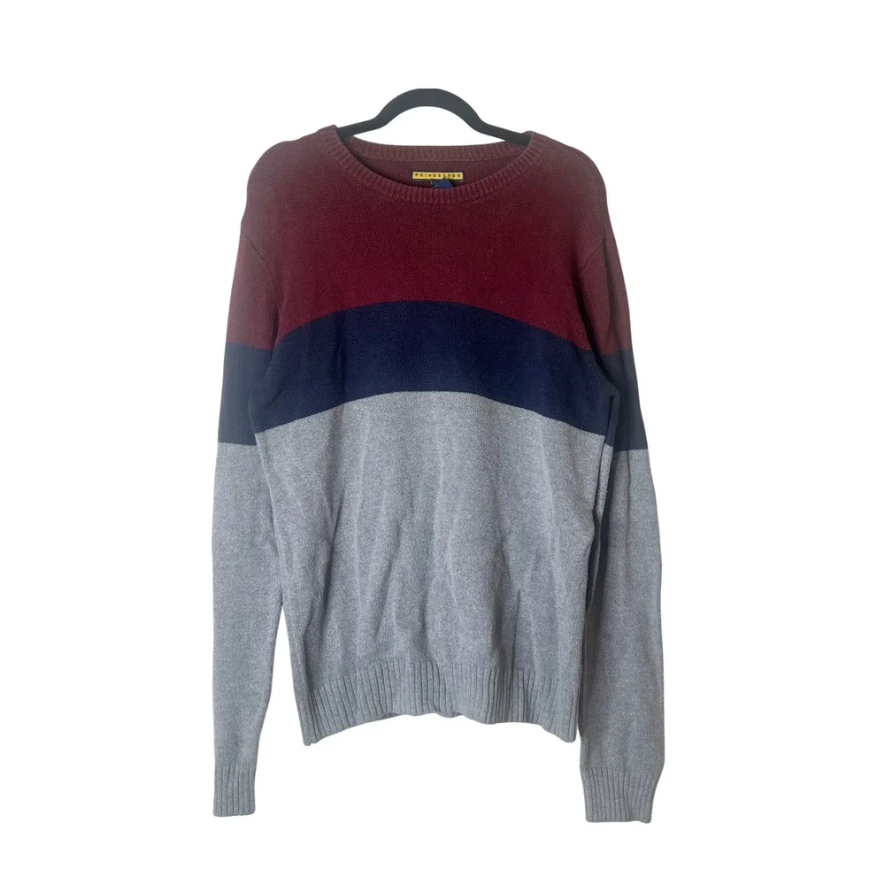 Mens Striped Sweater M Multi-color Burgundy Navy Gray Grunge Skater Minimalist